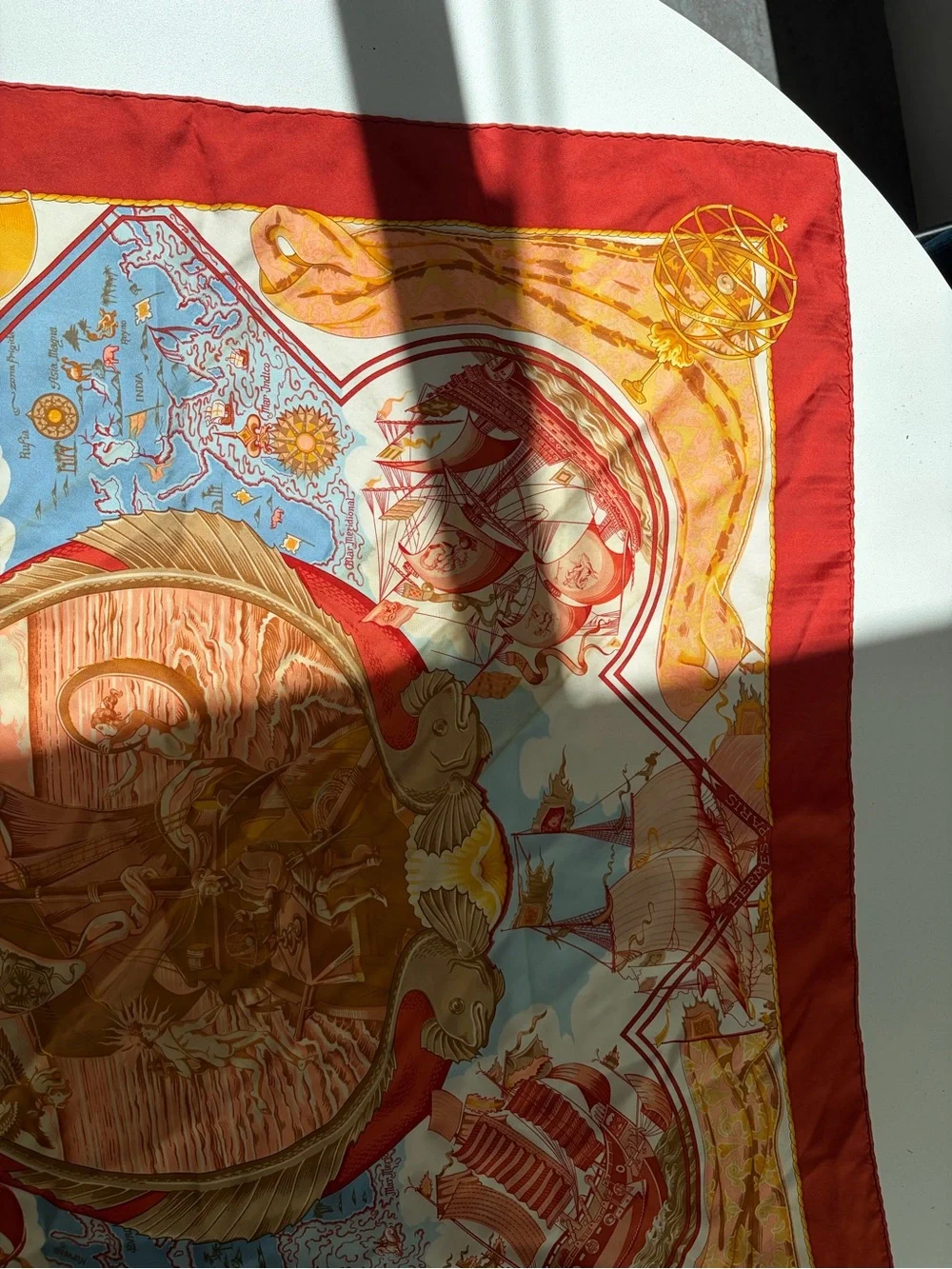 Hermes Red and Yellow Silk Scarf Corner Detail - Picture 9 of 10